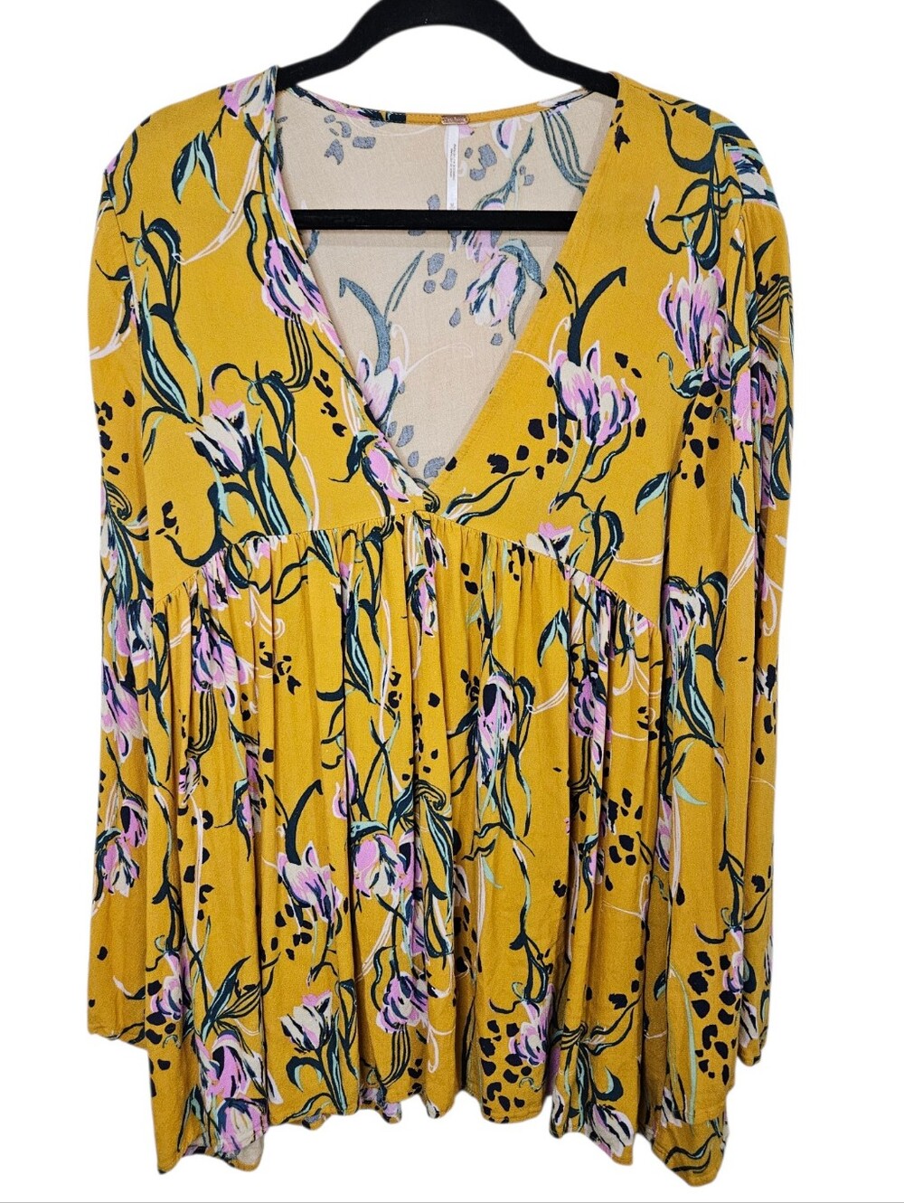 Free People Bella Golden Yellow Floral Print Tunic M - Picture 7 of 15